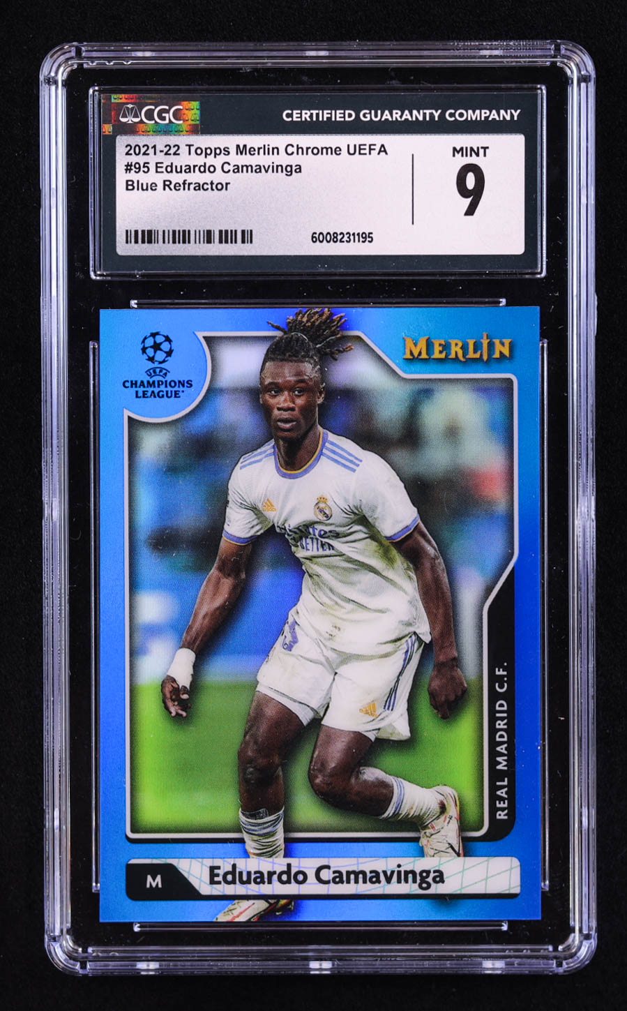 Eduardo Camavinga 2021-22 Merlin UEFA Champions League Blue Refractors #95 #48/75 (CGC 9) at PristineAuction.com Eduardo Camavinga 2021-22 Merlin UEFA Champions League Blue Refractors #95 #48/75 (CGC 9) at PristineAuction.com