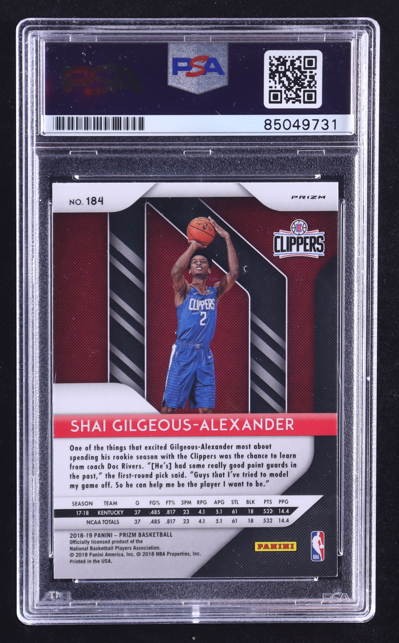 Shai Gilgeous-Alexander Signed 2018-19 Panini Prizm Prizms Silver #184 RC (PSA) at PristineAuction.com Shai Gilgeous-Alexander Signed 2018-19 Panini Prizm Prizms Silver #184 RC (PSA) at PristineAuction.com