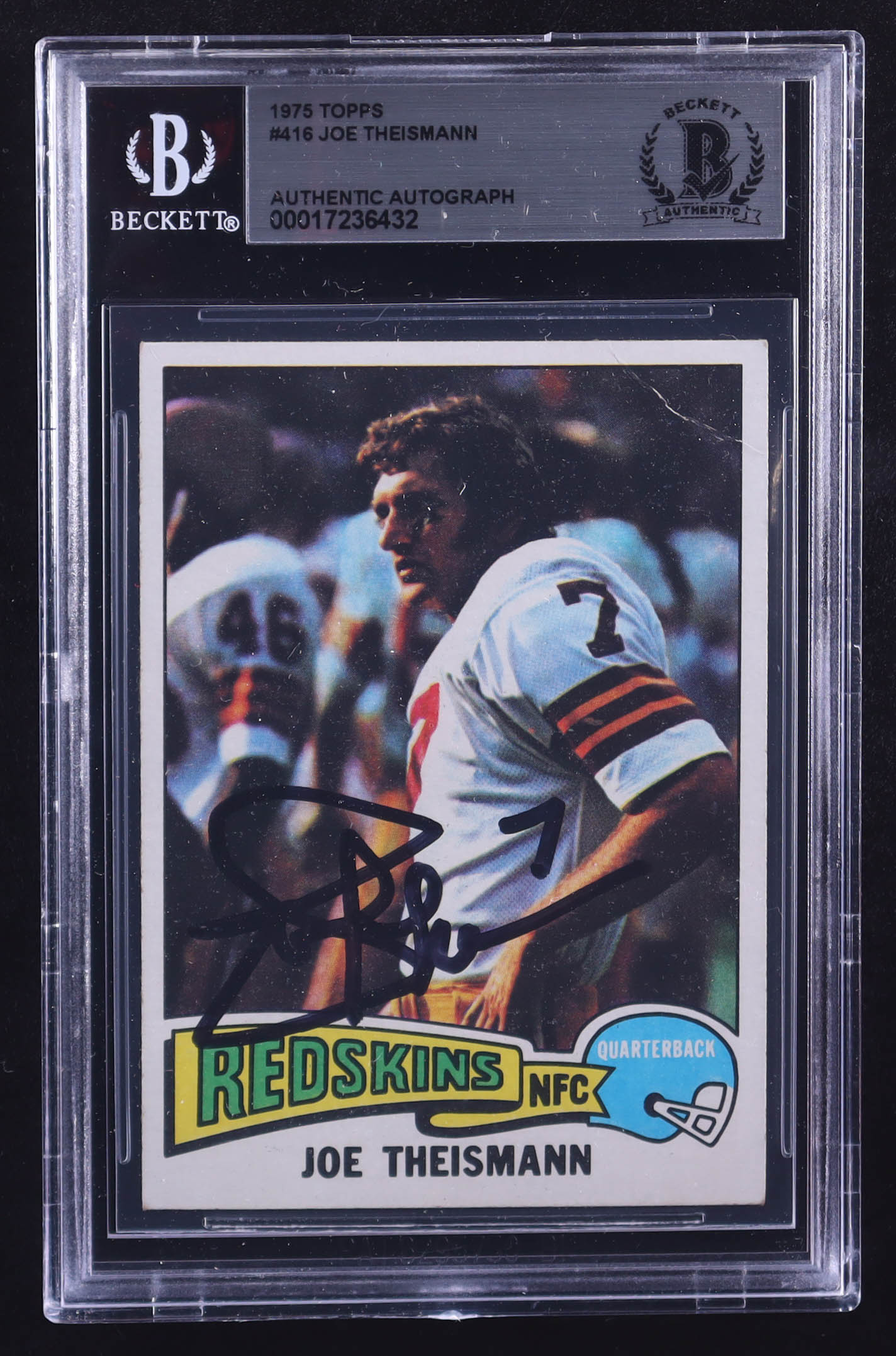 Joe Theismann Signed 1975 Topps #416 RC (BGS) at PristineAuction.com Joe Theismann Signed 1975 Topps #416 RC (BGS) at PristineAuction.com