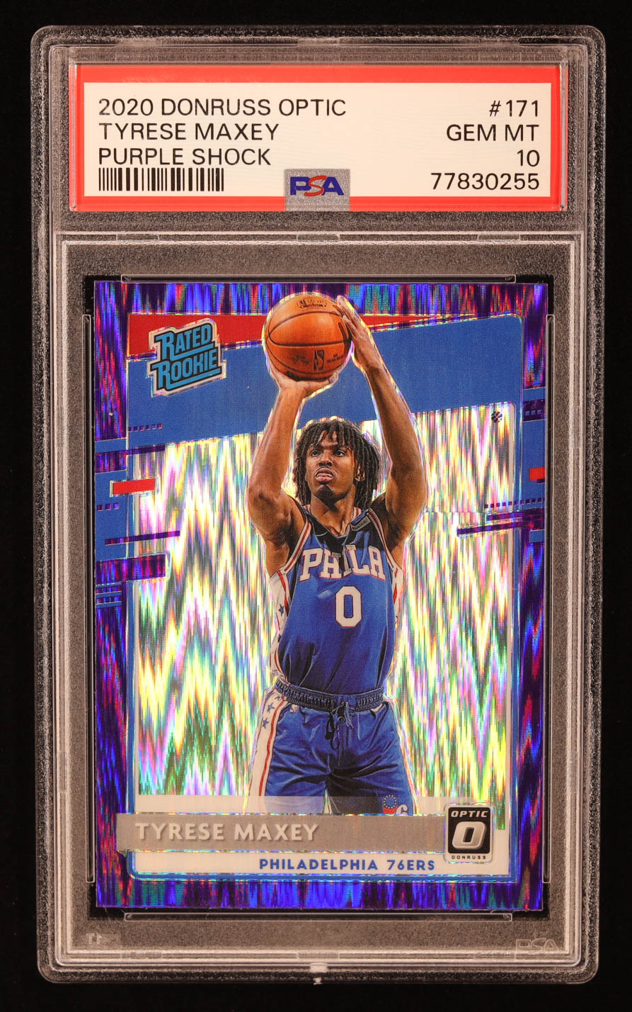 Tyrese Maxey 2020-21 Donruss Optic Purple Shock #171 RR RC (PSA 10) at PristineAuction.com Tyrese Maxey 2020-21 Donruss Optic Purple Shock #171 RR RC (PSA 10) at PristineAuction.com
