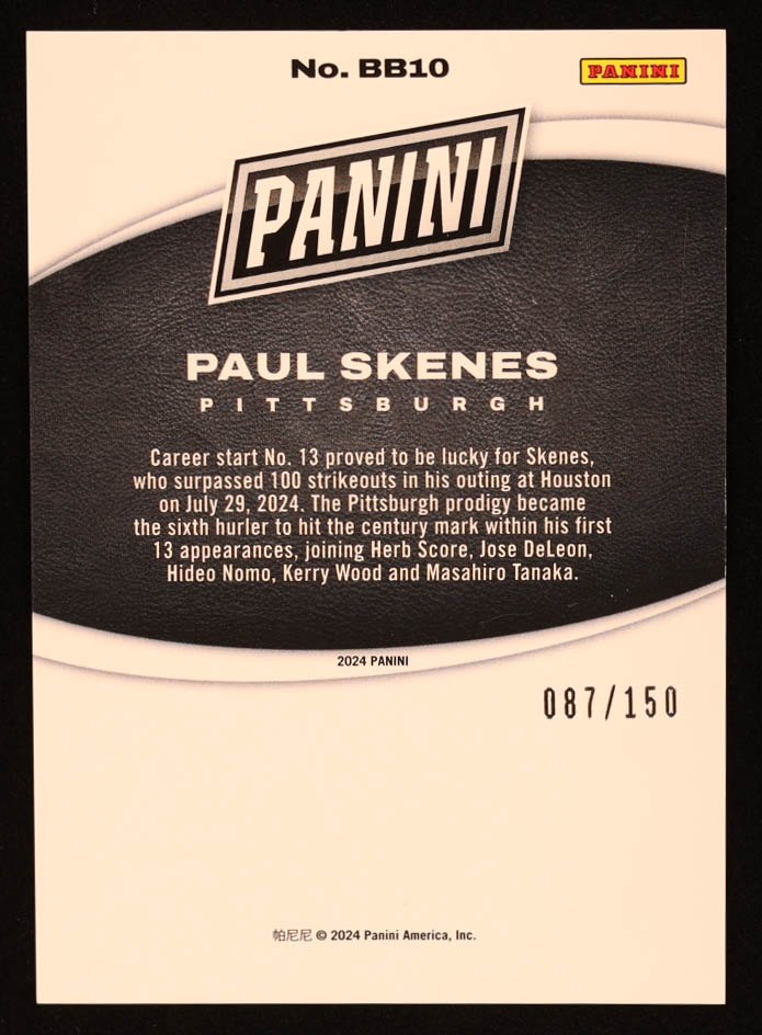 Paul Skenes 2024 Panini Black Friday Holo #BB10 RC #87/150 at PristineAuction.com Paul Skenes 2024 Panini Black Friday Holo #BB10 RC #87/150 at PristineAuction.com