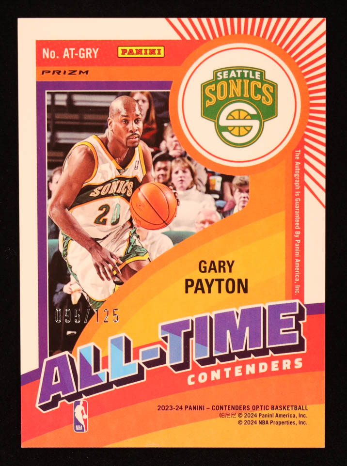 Gary Payton 2023-24 Panini Contenders Optic All-Time Contenders Autographs #29 #95/125 at PristineAuction.com Gary Payton 2023-24 Panini Contenders Optic All-Time Contenders Autographs #29 #95/125 at PristineAuction.com