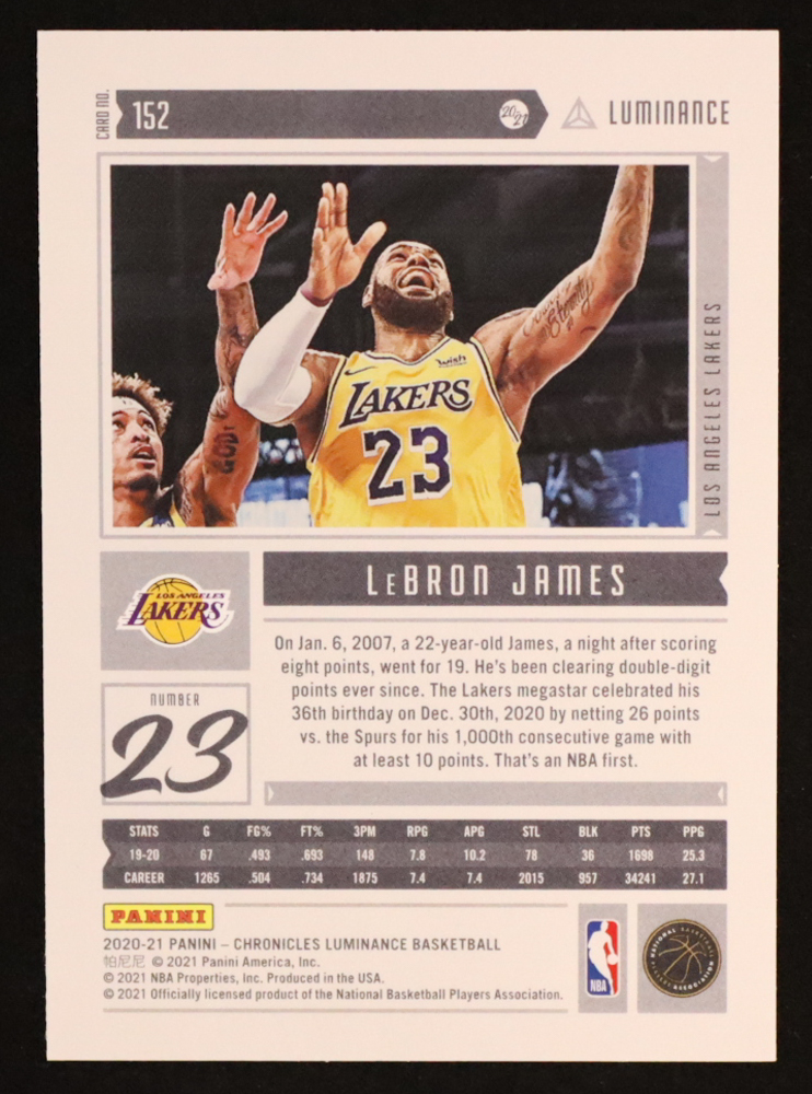LeBron James 2020-21 Panini Chronicles Green #152 Luminance at PristineAuction.com LeBron James 2020-21 Panini Chronicles Green #152 Luminance at PristineAuction.com