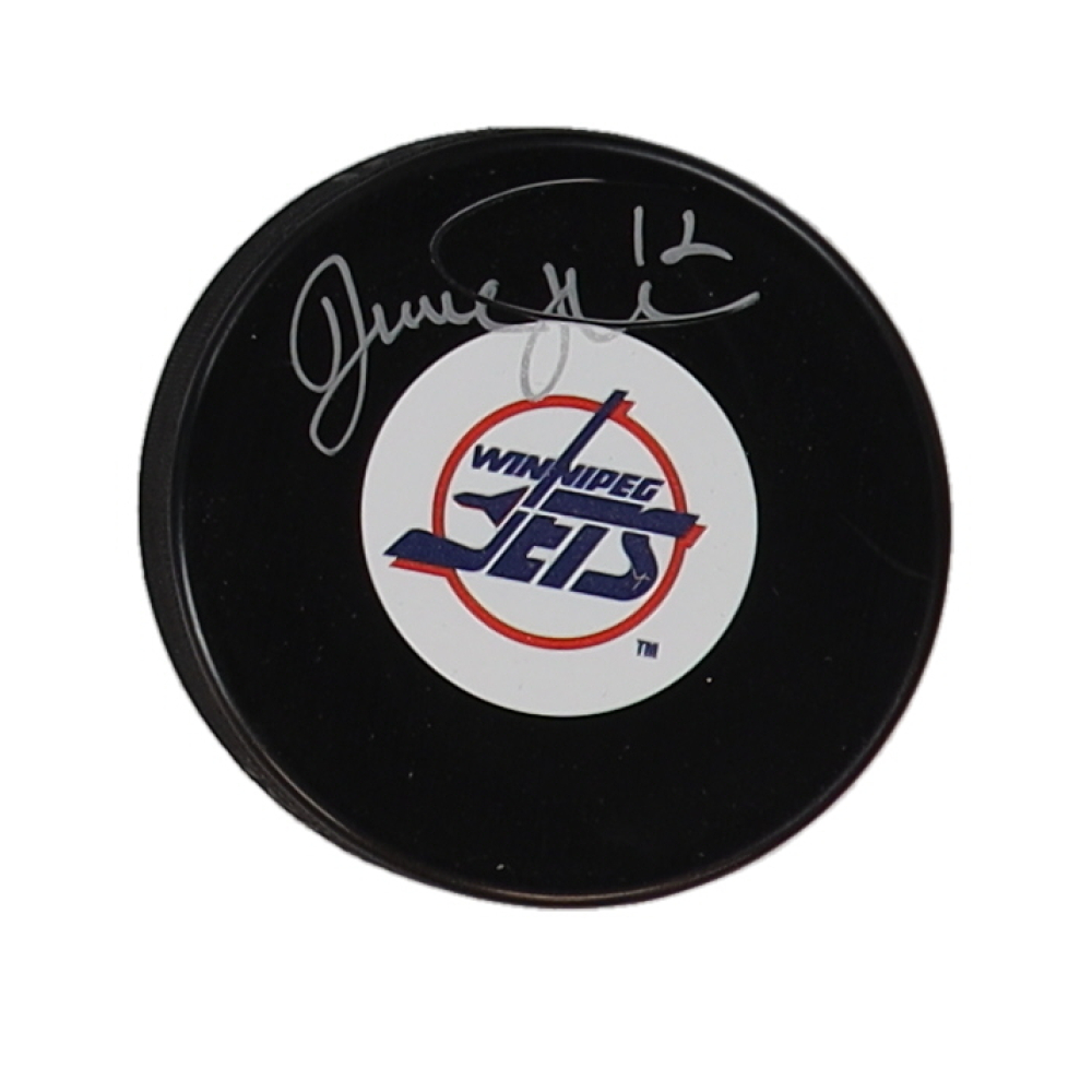 Dave Hunter Signed Jets Logo Hockey Puck (Premium Autographs ...
