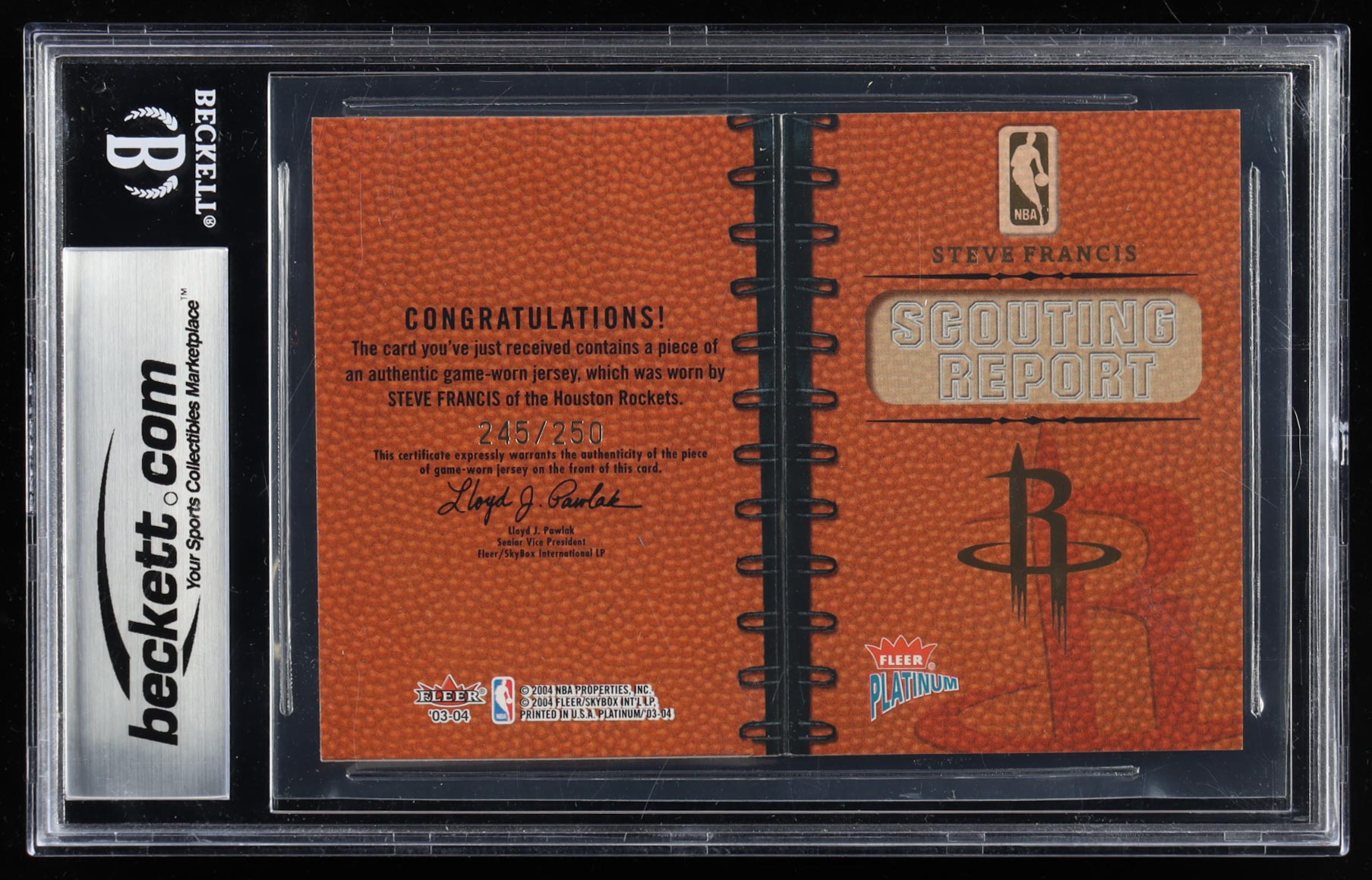 Steve Francis 2003-04 Fleer Platinum NBA Scouting Report Jerseys #SF #245/250 (BGS 8.5) at PristineAuction.com Steve Francis 2003-04 Fleer Platinum NBA Scouting Report Jerseys #SF #245/250 (BGS 8.5) at PristineAuction.com