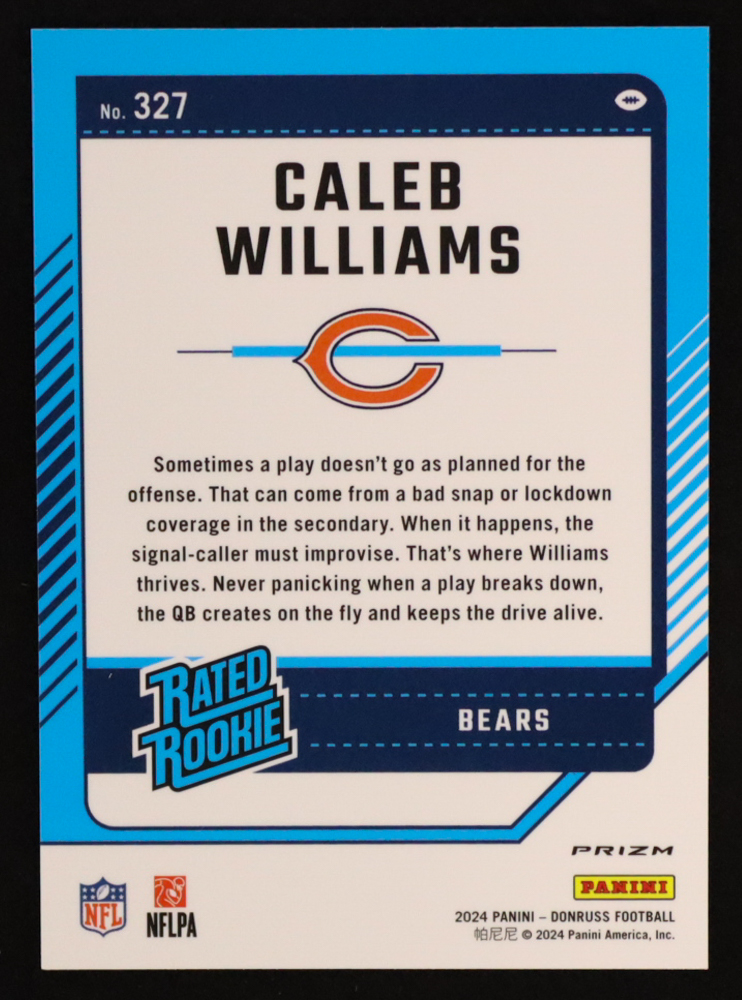Caleb Williams 2024 Donruss Optic Rated Rookies Preview Red Pandora #327 RC at PristineAuction.com Caleb Williams 2024 Donruss Optic Rated Rookies Preview Red Pandora #327 RC at PristineAuction.com