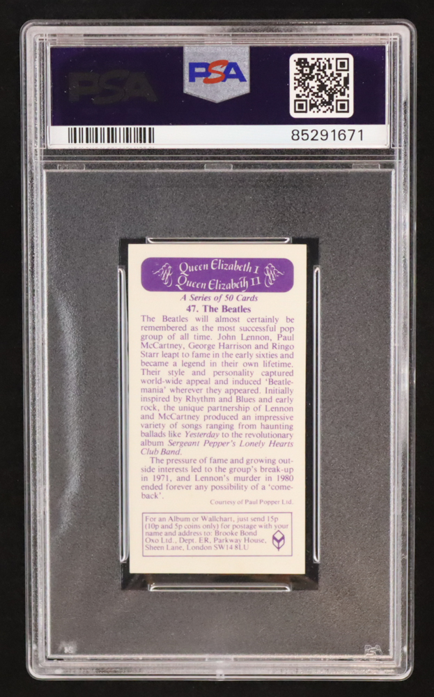 The Beatles 1982 Brooke Bond Queen Elizabeth I and II #47 (PSA 7) at PristineAuction.com The Beatles 1982 Brooke Bond Queen Elizabeth I and II #47 (PSA 7) at PristineAuction.com