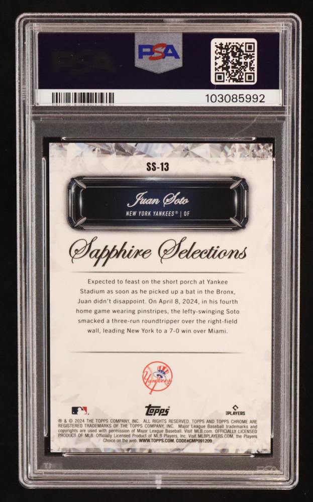 Juan Soto 2024 Topps Chrome Update Sapphire Sapphire Selections #SS13 (PSA 10) at PristineAuction.com Juan Soto 2024 Topps Chrome Update Sapphire Sapphire Selections #SS13 (PSA 10) at PristineAuction.com