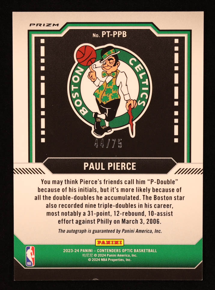 Paul Pierce 2023-24 Panini Contenders Optic Punched Ticket Autographs Blue #13 #44/75 at PristineAuction.com Paul Pierce 2023-24 Panini Contenders Optic Punched Ticket Autographs Blue #13 #44/75 at PristineAuction.com