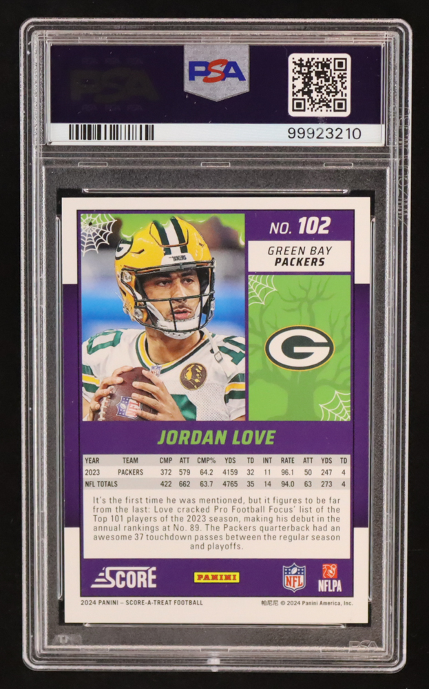 Jordan Love 2024 Score Halloween Bats #102 (PSA 9) at PristineAuction.com Jordan Love 2024 Score Halloween Bats #102 (PSA 9) at PristineAuction.com
