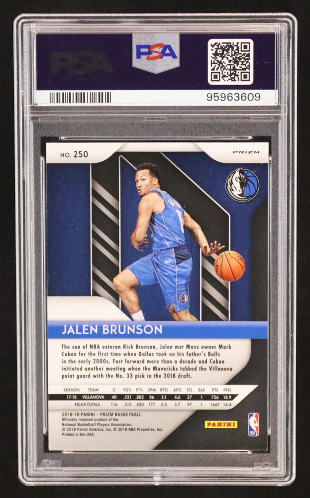 Jalen Brunson 2018-19 Panini Prizm Prizms Red White and Blue #250 RC (PSA 10) at PristineAuction.com Jalen Brunson 2018-19 Panini Prizm Prizms Red White and Blue #250 RC (PSA 10) at PristineAuction.com