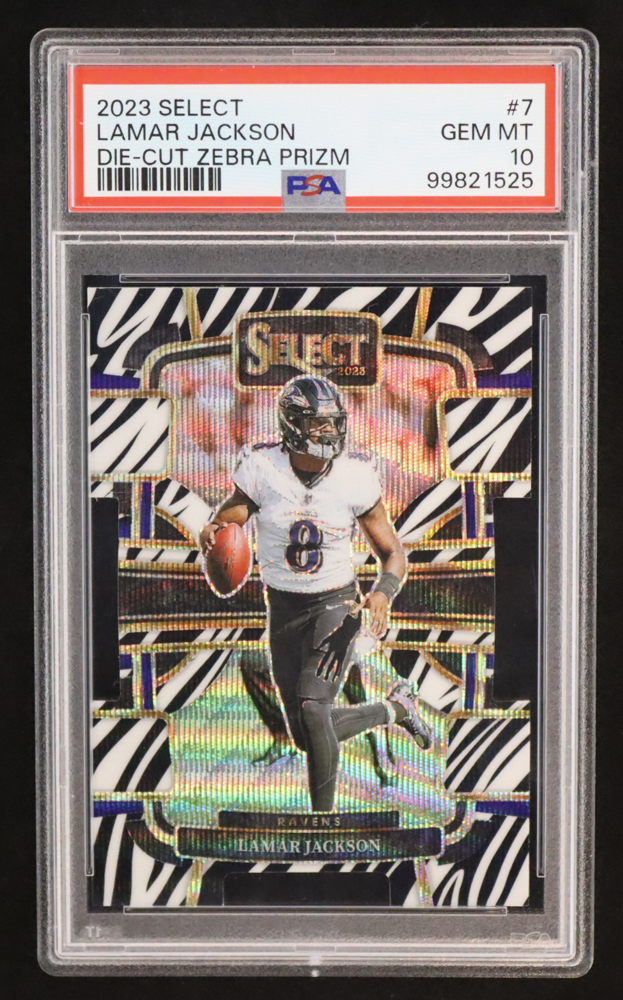 Lamar Jackson 2023 Select Prizm Zebra Die Cut #7 (PSA 10) at PristineAuction.com Lamar Jackson 2023 Select Prizm Zebra Die Cut #7 (PSA 10) at PristineAuction.com