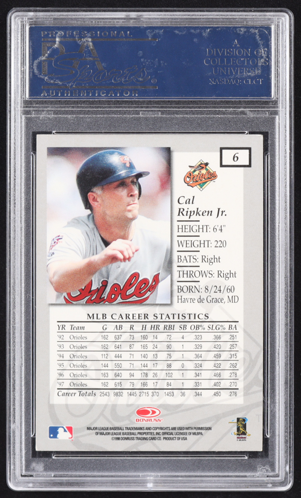 Cal Ripken Signed 1998 Donruss Elite #6 (PSA) at PristineAuction.com Cal Ripken Signed 1998 Donruss Elite #6 (PSA) at PristineAuction.com