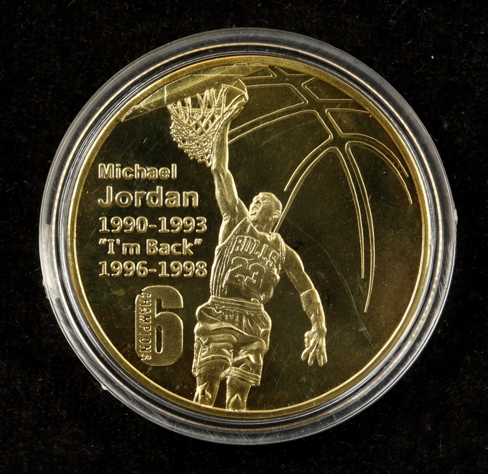 KL World Collection "Michael Jordan" Set of 5 99% 24K Gold Plated Coins at PristineAuction.com KL World Collection "Michael Jordan" Set of 5 99% 24K Gold Plated Coins at PristineAuction.com
