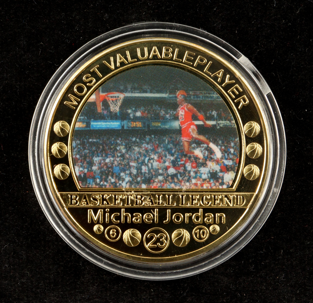 KL World Collection "Michael Jordan" Set of 5 99% 24K Gold Plated Coins at PristineAuction.com KL World Collection "Michael Jordan" Set of 5 99% 24K Gold Plated Coins at PristineAuction.com