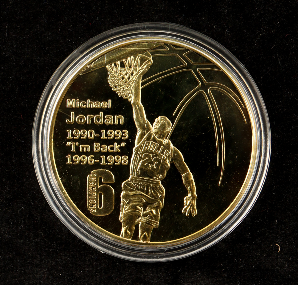 KL World Collection "Michael Jordan" Set of 5 99% 24K Gold Plated Coins at PristineAuction.com KL World Collection "Michael Jordan" Set of 5 99% 24K Gold Plated Coins at PristineAuction.com