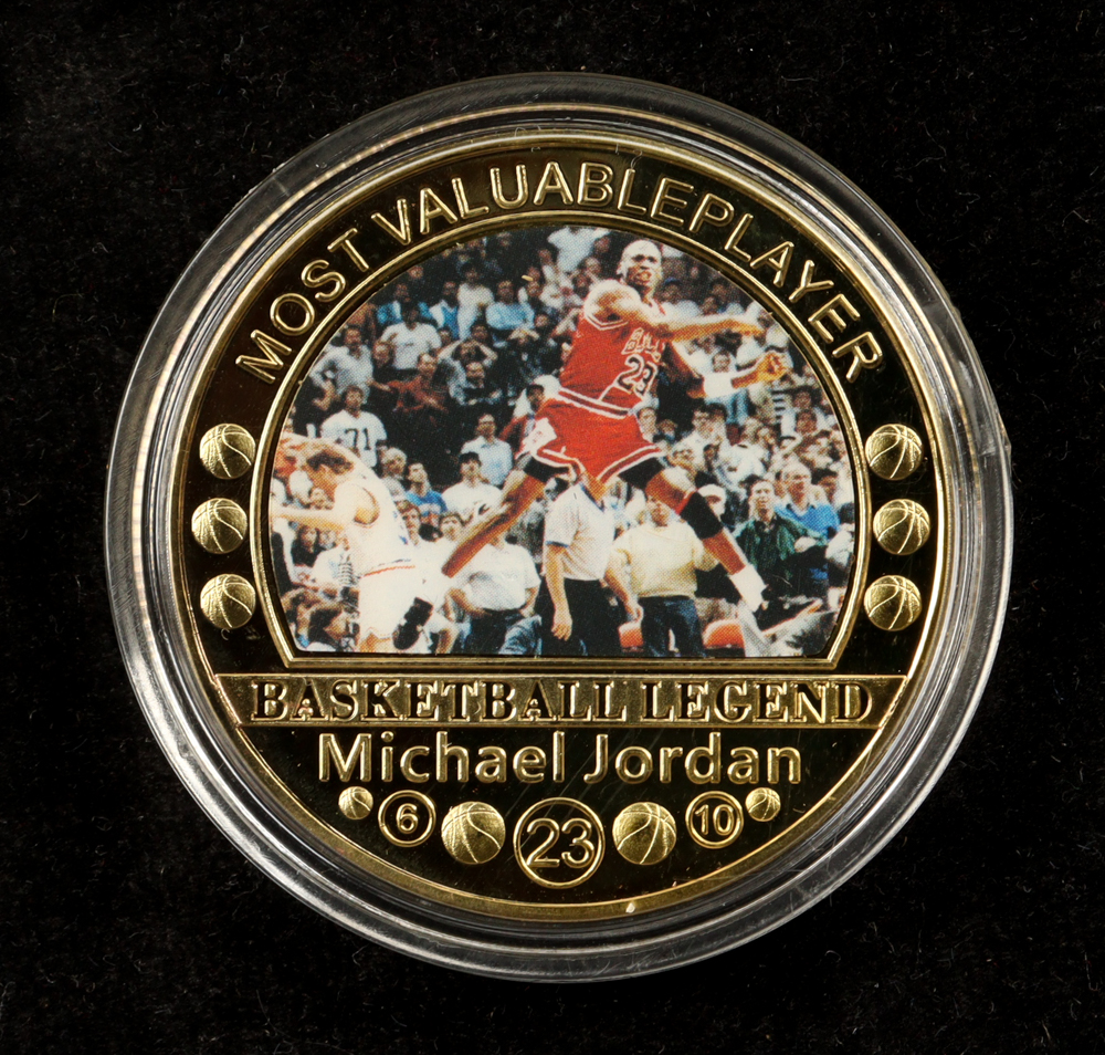 KL World Collection "Michael Jordan" Set of 5 99% 24K Gold Plated Coins at PristineAuction.com KL World Collection "Michael Jordan" Set of 5 99% 24K Gold Plated Coins at PristineAuction.com