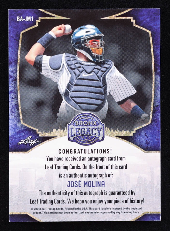Jose Molina 2024 Leaf A Bronx Legacy Autographs Spectrum Red #BAJM1 #5/7 at PristineAuction.com Jose Molina 2024 Leaf A Bronx Legacy Autographs Spectrum Red #BAJM1 #5/7 at PristineAuction.com