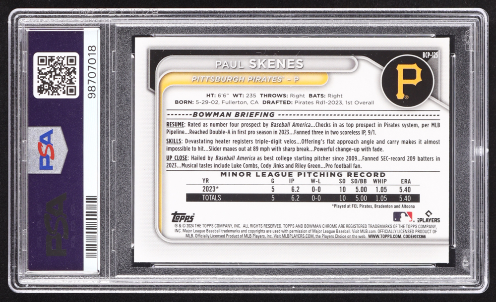 Paul Skenes 2024 Bowman Chrome Mega Box Prospects #BCP125 RC (PSA 10) at PristineAuction.com Paul Skenes 2024 Bowman Chrome Mega Box Prospects #BCP125 RC (PSA 10) at PristineAuction.com