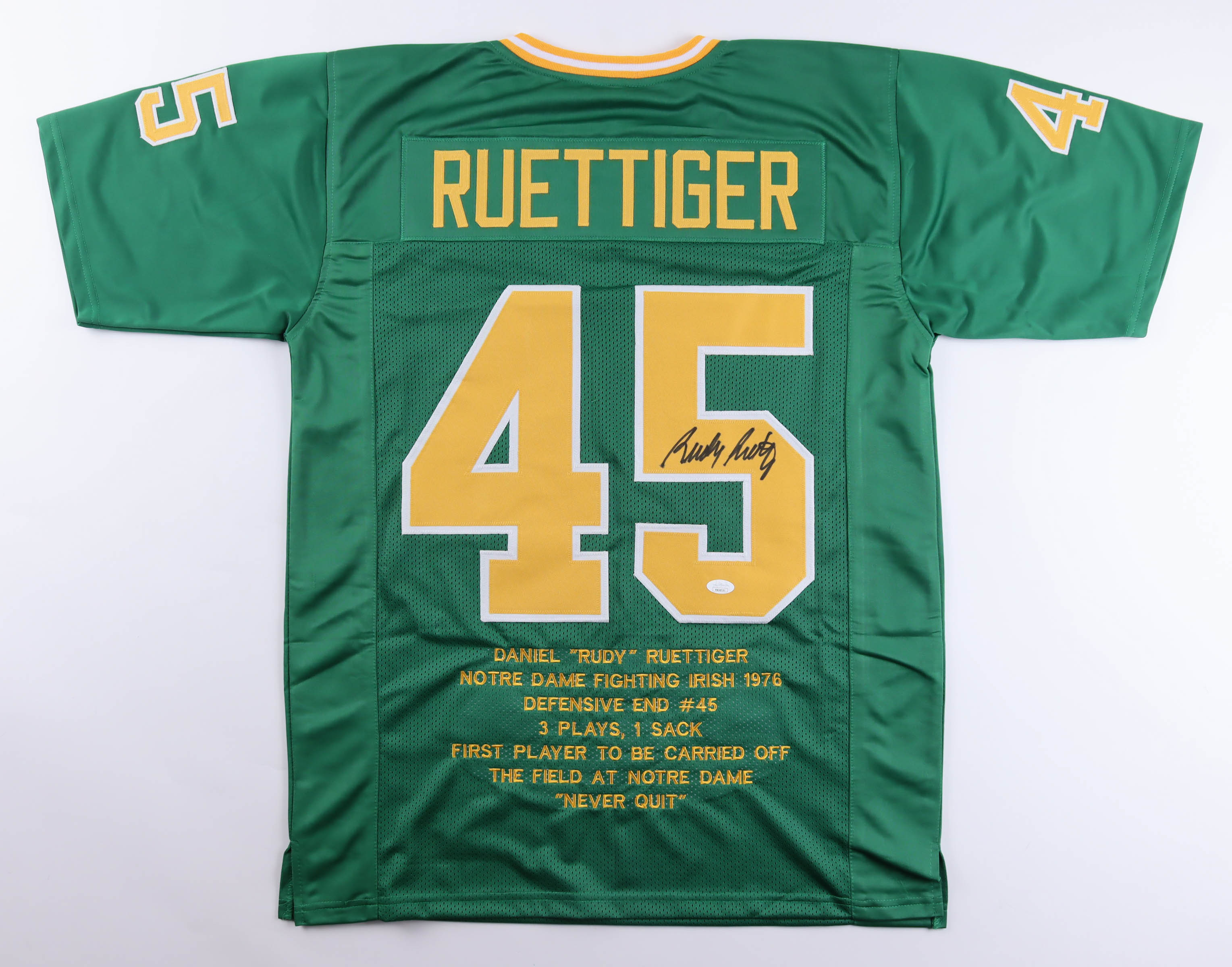 Rudy Ruettiger Signed Career Highlight Stat Jersey (JSA) at PristineAuction.com Rudy Ruettiger Signed Career Highlight Stat Jersey (JSA) at PristineAuction.com