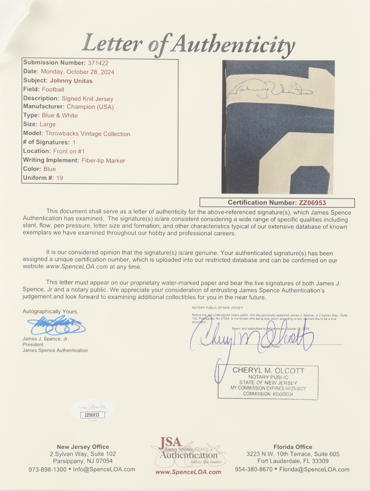 Johnny Unitas Signed Colts Throwback Jersey (JSA) at PristineAuction.com Johnny Unitas Signed Colts Throwback Jersey (JSA) at PristineAuction.com