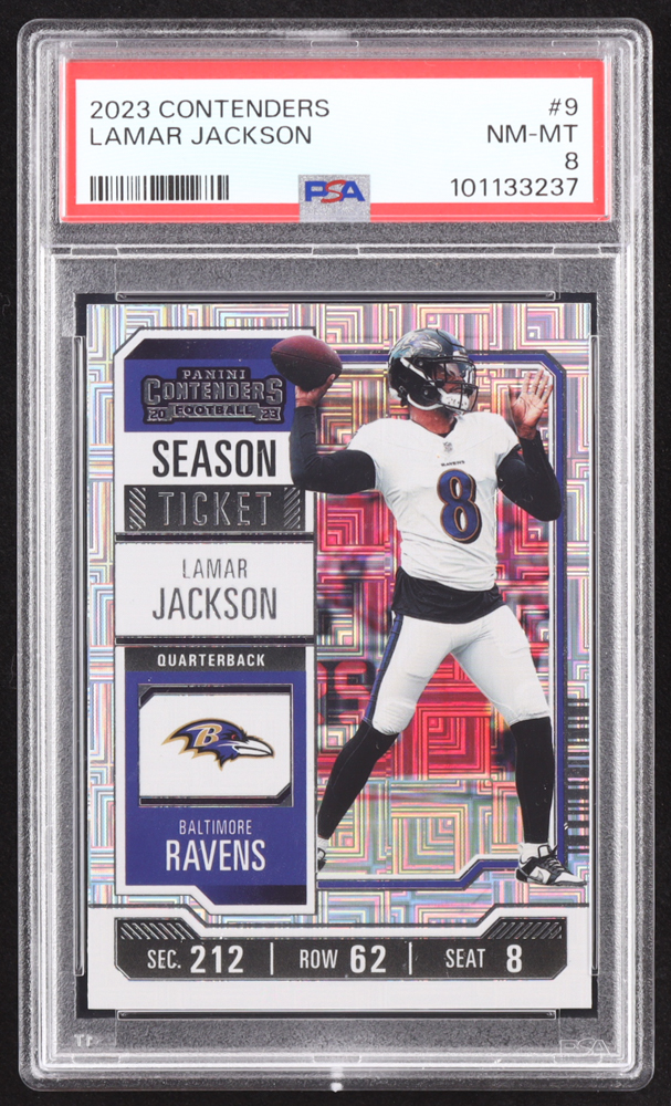 Lamar Jackson 2023 Panini Contenders #9 (PSA 8) at PristineAuction.com Lamar Jackson 2023 Panini Contenders #9 (PSA 8) at PristineAuction.com