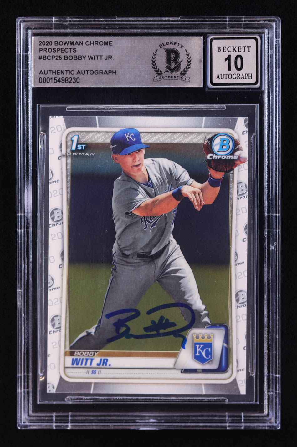 Bobby Witt Jr. Signed 2020 Bowman Chrome Prospects #BCP25 RC (BGS | Auto 10) at PristineAuction.com Bobby Witt Jr. Signed 2020 Bowman Chrome Prospects #BCP25 RC (BGS | Auto 10) at PristineAuction.com
