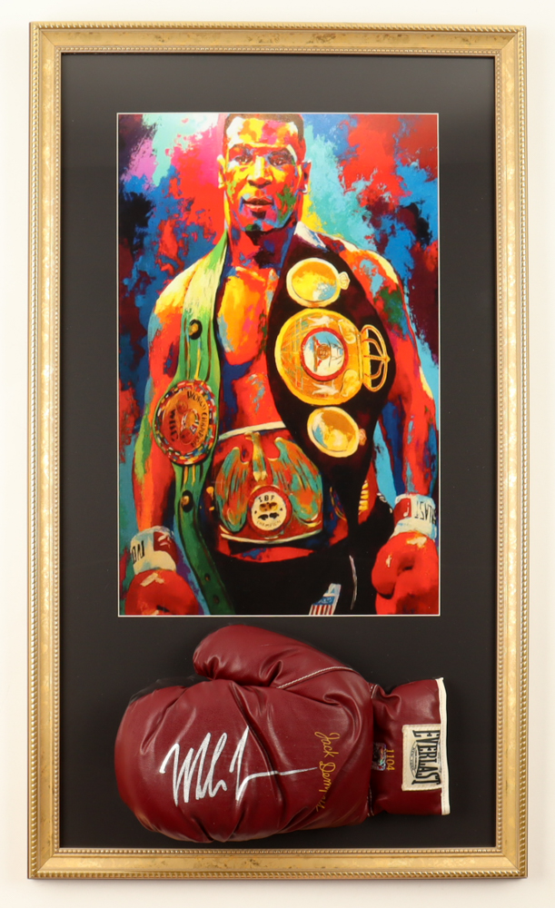 Mike Tyson Signed Custom Framed Everlast Jack Dempsey Model Boxing Glove Display with Art Print (Tyson) at PristineAuction.com Mike Tyson Signed Custom Framed Everlast Jack Dempsey Model Boxing Glove Display with Art Print (Tyson) at PristineAuction.com