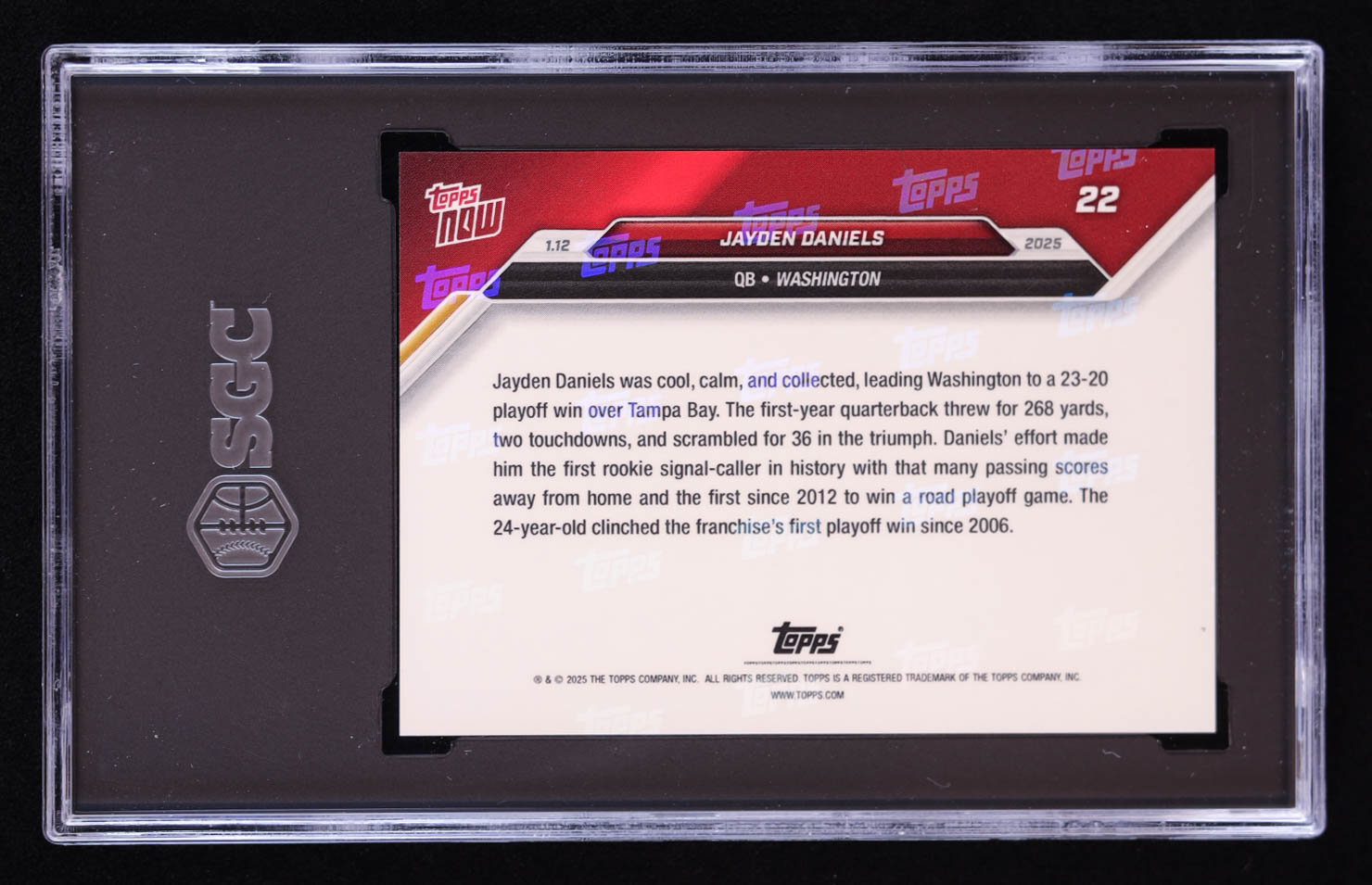 Jayden Daniels 2025 Topps Now #22 RC (SGC 9) at PristineAuction.com Jayden Daniels 2025 Topps Now #22 RC (SGC 9) at PristineAuction.com
