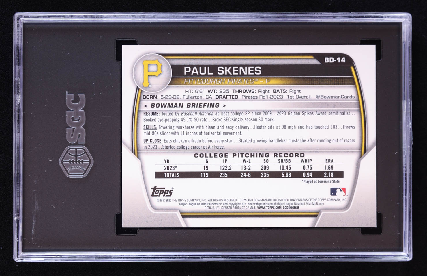Paul Skenes 2023 Bowman Draft #BD14 RC (SGC 9.5) at PristineAuction.com Paul Skenes 2023 Bowman Draft #BD14 RC (SGC 9.5) at PristineAuction.com