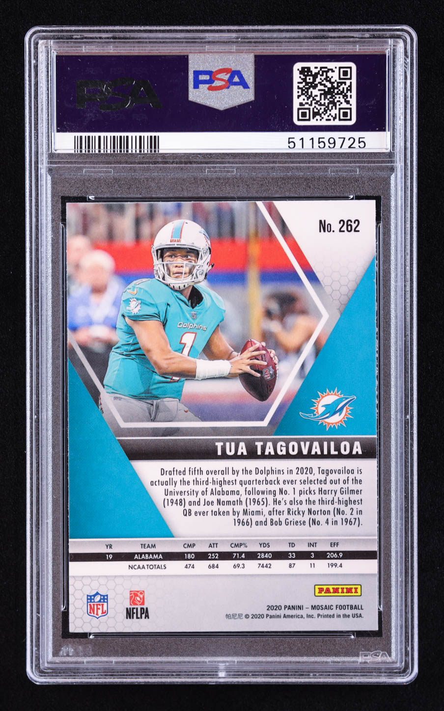 Tua Tagovailoa 2020 Panini Mosaic #262 DEB RC (PSA 10) at PristineAuction.com Tua Tagovailoa 2020 Panini Mosaic #262 DEB RC (PSA 10) at PristineAuction.com