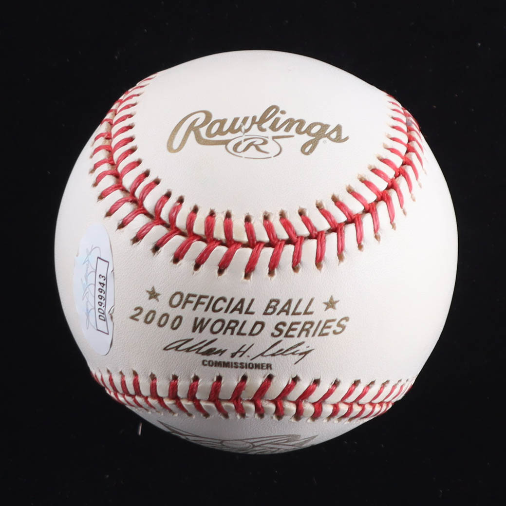 Phil 'Scooter' Rizzuto Signed 2000 World Series Logo Baseball Inscribed "Holy Cow" & "HOF 94" (JSA) at PristineAuction.com Phil 'Scooter' Rizzuto Signed 2000 World Series Logo Baseball Inscribed "Holy Cow" & "HOF 94" (JSA) at PristineAuction.com