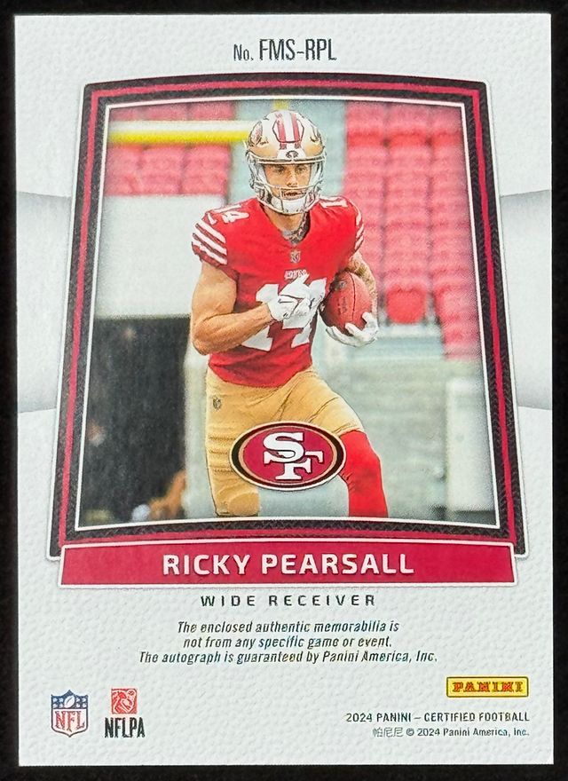 Ricky Pearsall 2024 Certified Freshman Fabric Materials Signatures #FMSRPL RC #047/249 at PristineAuction.com Ricky Pearsall 2024 Certified Freshman Fabric Materials Signatures #FMSRPL RC #047/249 at PristineAuction.com