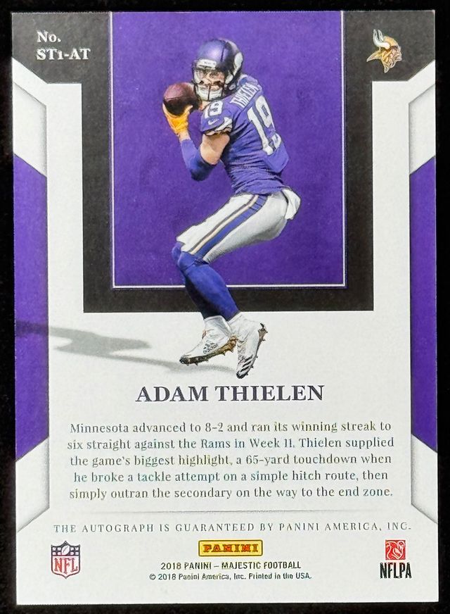 Adam Thielen 2018 Panini Majestic Signatures Tier 1 #70/99 at PristineAuction.com Adam Thielen 2018 Panini Majestic Signatures Tier 1 #70/99 at PristineAuction.com