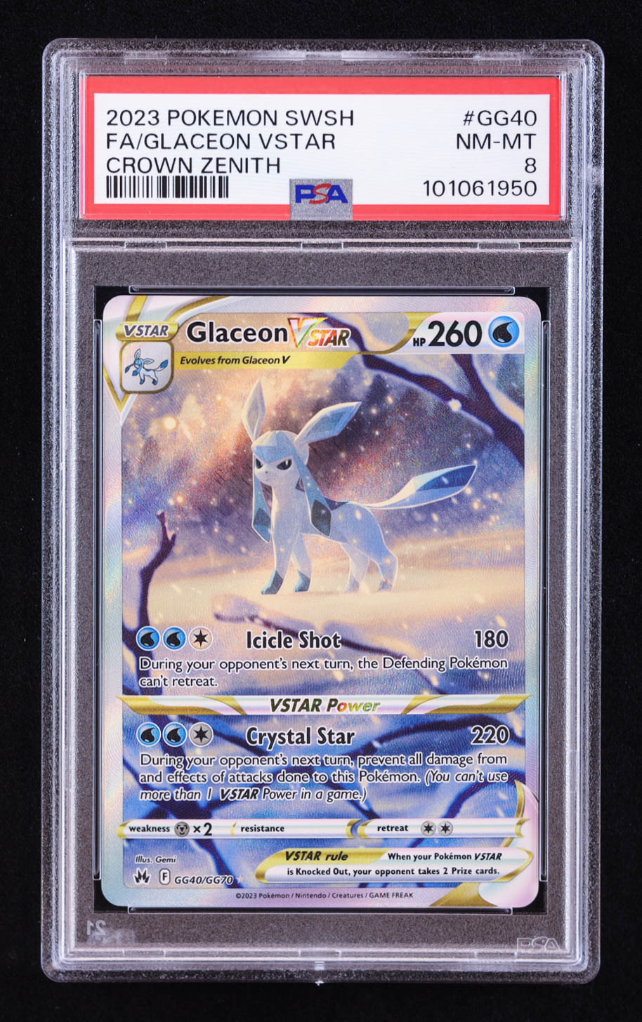 Glaceon VSTAR Pokemon 2023 Crown Zenith #GG40 (PSA 8) at PristineAuction.com Glaceon VSTAR Pokemon 2023 Crown Zenith #GG40 (PSA 8) at PristineAuction.com