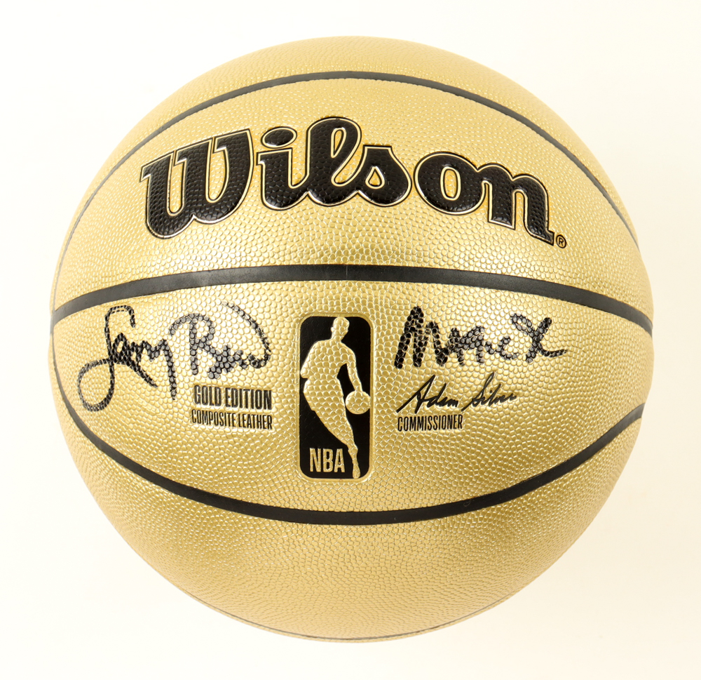 Magic Johnson & Larry Bird Signed NBA Gold Edition Basketball with Name Plaque (Beckett) at PristineAuction.com Magic Johnson & Larry Bird Signed NBA Gold Edition Basketball with Name Plaque (Beckett) at PristineAuction.com