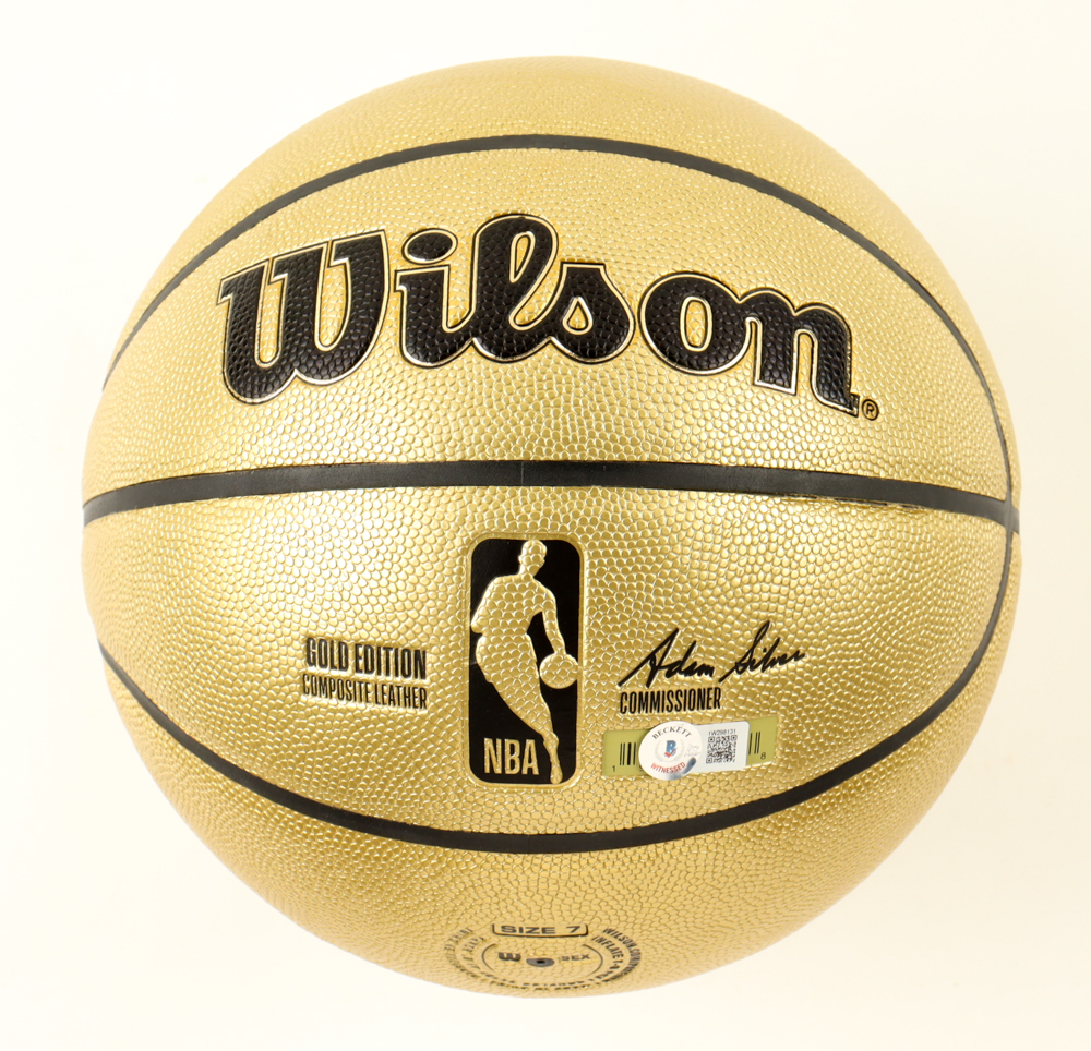 Magic Johnson & Larry Bird Signed NBA Gold Edition Basketball with Name Plaque (Beckett) at PristineAuction.com Magic Johnson & Larry Bird Signed NBA Gold Edition Basketball with Name Plaque (Beckett) at PristineAuction.com