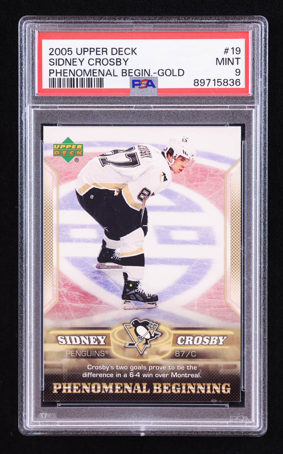 Sidney Crosby 2005-06 Upper Deck Phenomenal Beginnings #19 RC (PSA 9) at PristineAuction.com Sidney Crosby 2005-06 Upper Deck Phenomenal Beginnings #19 RC (PSA 9) at PristineAuction.com