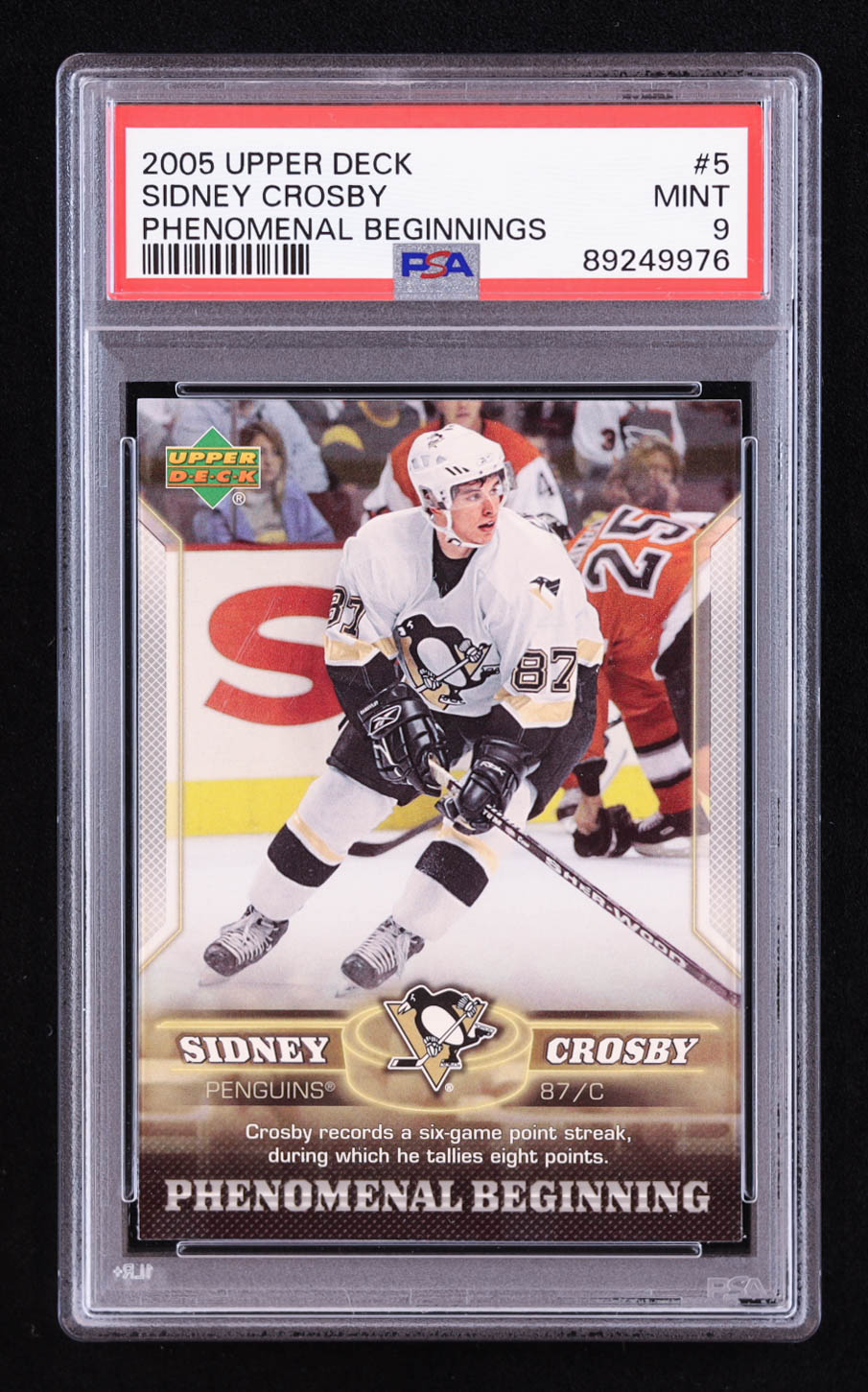 Sidney Crosby 2005-06 Upper Deck Phenomenal Beginnings #5 RC (PSA 9) at PristineAuction.com Sidney Crosby 2005-06 Upper Deck Phenomenal Beginnings #5 RC (PSA 9) at PristineAuction.com