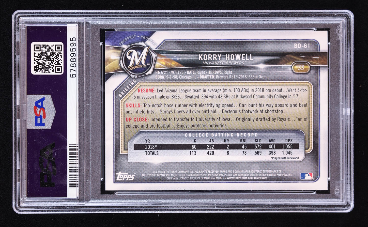 Korry Howell Signed 2018 Bowman Draft #BD61 RC (PSA | Auto 10) at PristineAuction.com Korry Howell Signed 2018 Bowman Draft #BD61 RC (PSA | Auto 10) at PristineAuction.com
