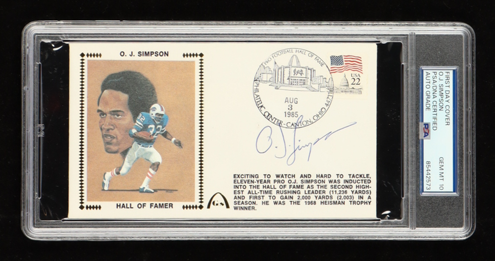 O.J. Simpson Signed 1985 "Hall of Fame" First Day Cover Envelope (PSA 10) at PristineAuction.com O.J. Simpson Signed 1985 "Hall of Fame" First Day Cover Envelope (PSA 10) at PristineAuction.com