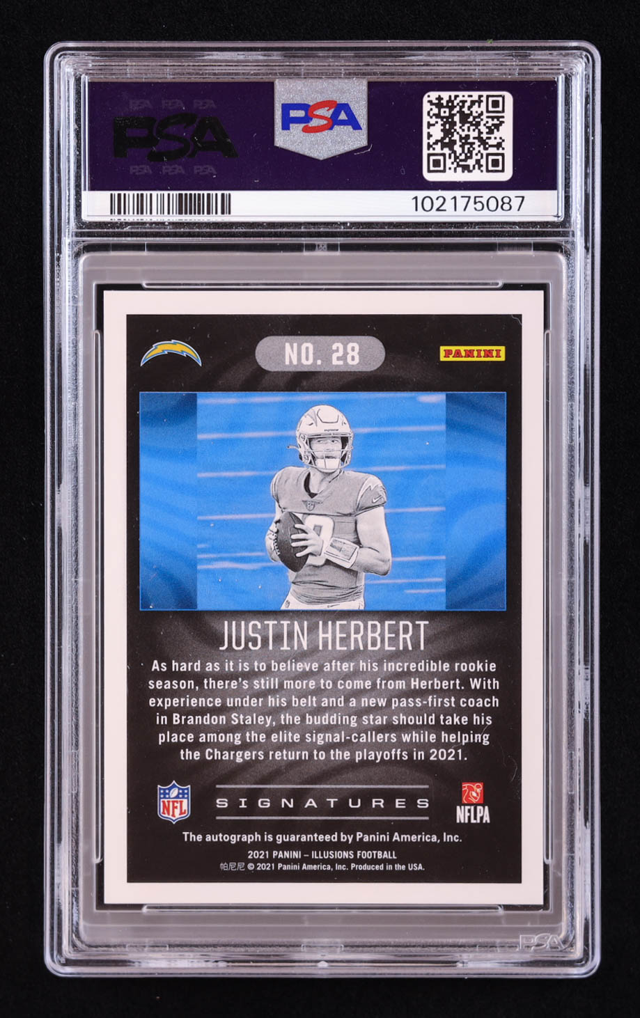 Justin Herbert 2021 Panini Illusions Trophy Collection Signatures Green #28 #2/3 (PSA 8) at PristineAuction.com Justin Herbert 2021 Panini Illusions Trophy Collection Signatures Green #28 #2/3 (PSA 8) at PristineAuction.com