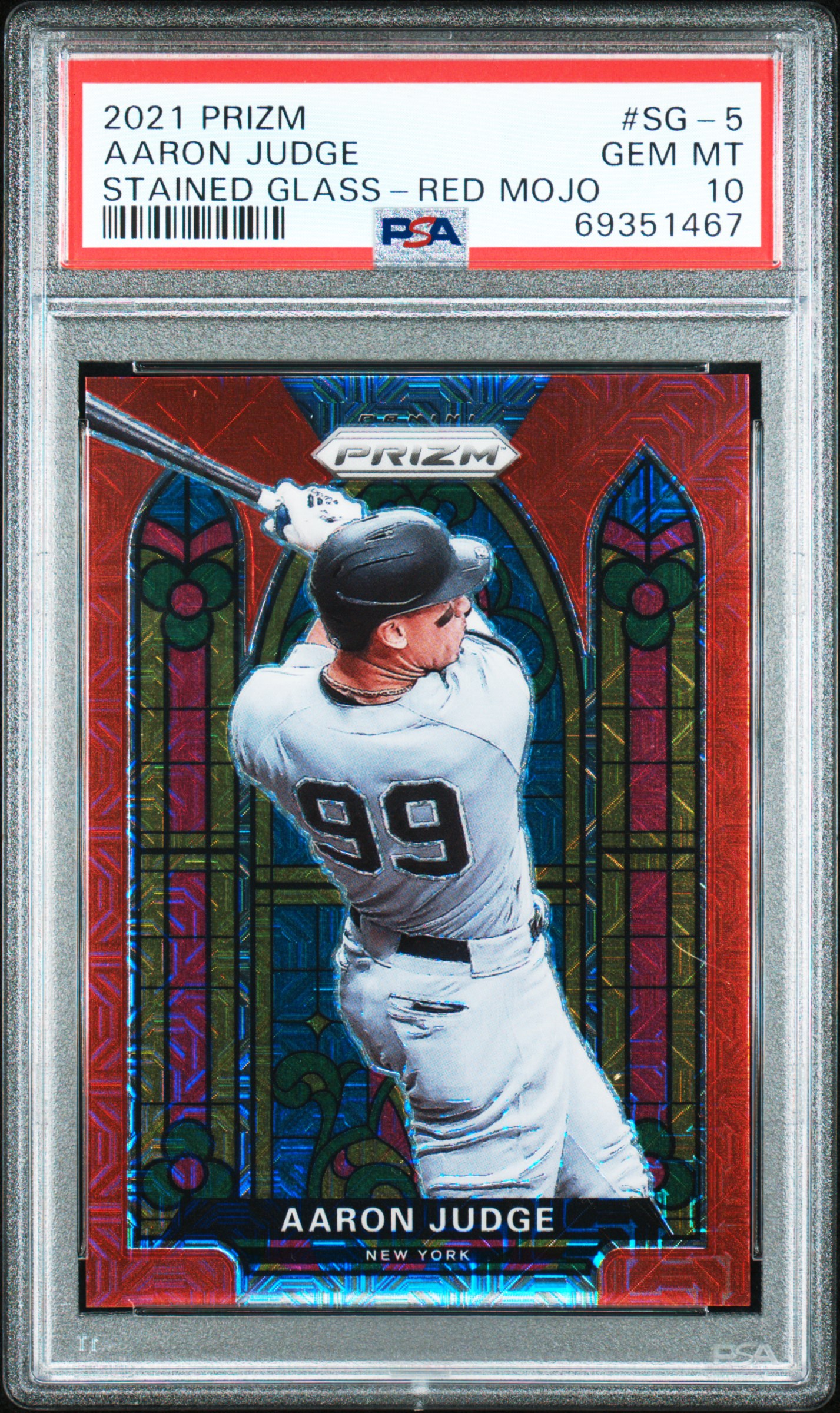 Aaron Judge 2021 Panini Prizm Stained Glass Prizms Red Mojo #5 #72/149 (PSA 10) at PristineAuction.com Aaron Judge 2021 Panini Prizm Stained Glass Prizms Red Mojo #5 #72/149 (PSA 10) at PristineAuction.com