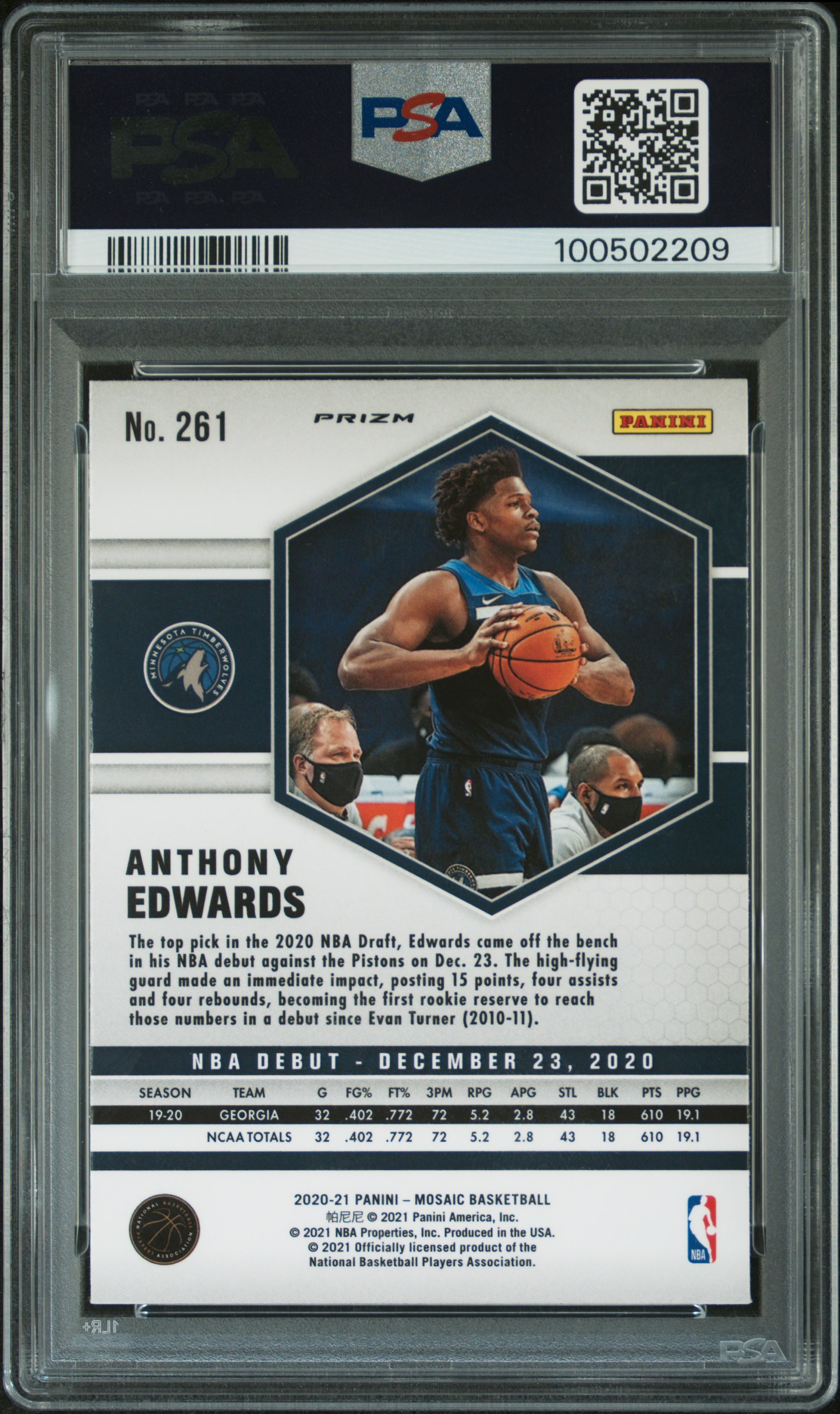 Anthony Edwards 2020-21 Panini Mosaic Reactive Blue #261 RC (PSA 10) at PristineAuction.com Anthony Edwards 2020-21 Panini Mosaic Reactive Blue #261 RC (PSA 10) at PristineAuction.com