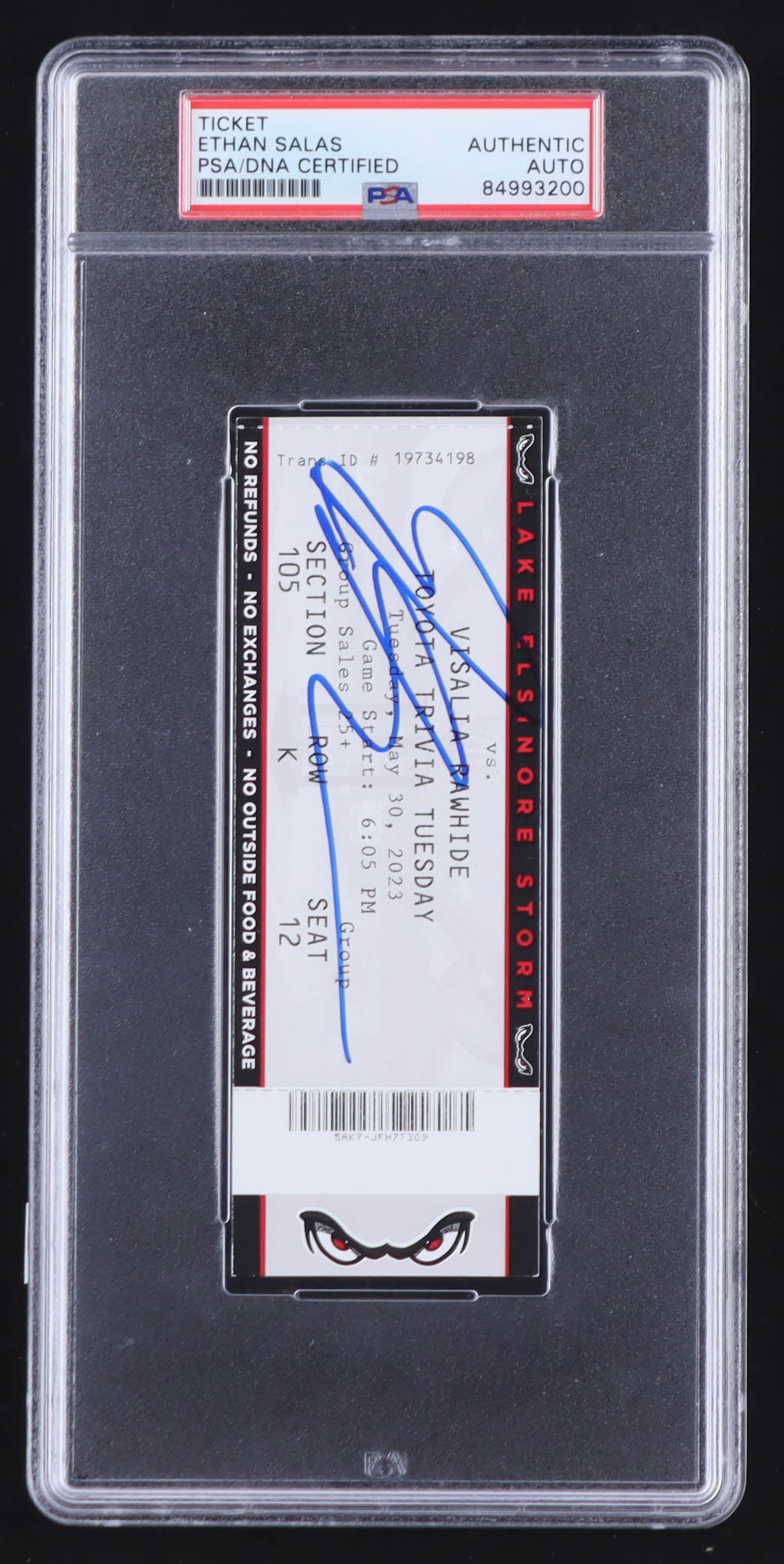 Ethan Salas Signed 2023 Lake Elsinore Storm vs. Visalia Rawhide Game Ticket (PSA) at PristineAuction.com Ethan Salas Signed 2023 Lake Elsinore Storm vs. Visalia Rawhide Game Ticket (PSA) at PristineAuction.com