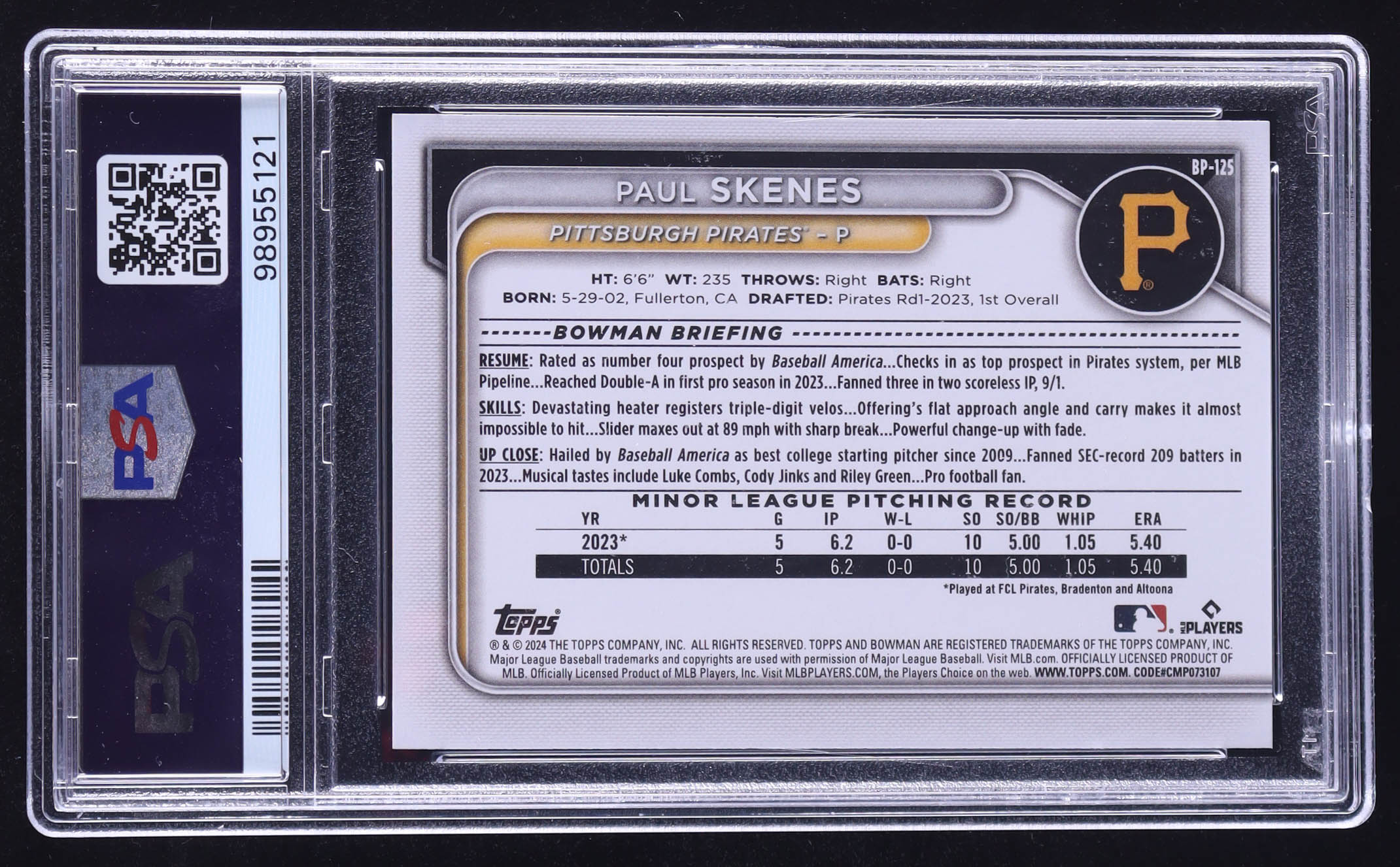 Paul Skenes 2024 Bowman Prospects #BP125 RC (PSA 10) at PristineAuction.com Paul Skenes 2024 Bowman Prospects #BP125 RC (PSA 10) at PristineAuction.com