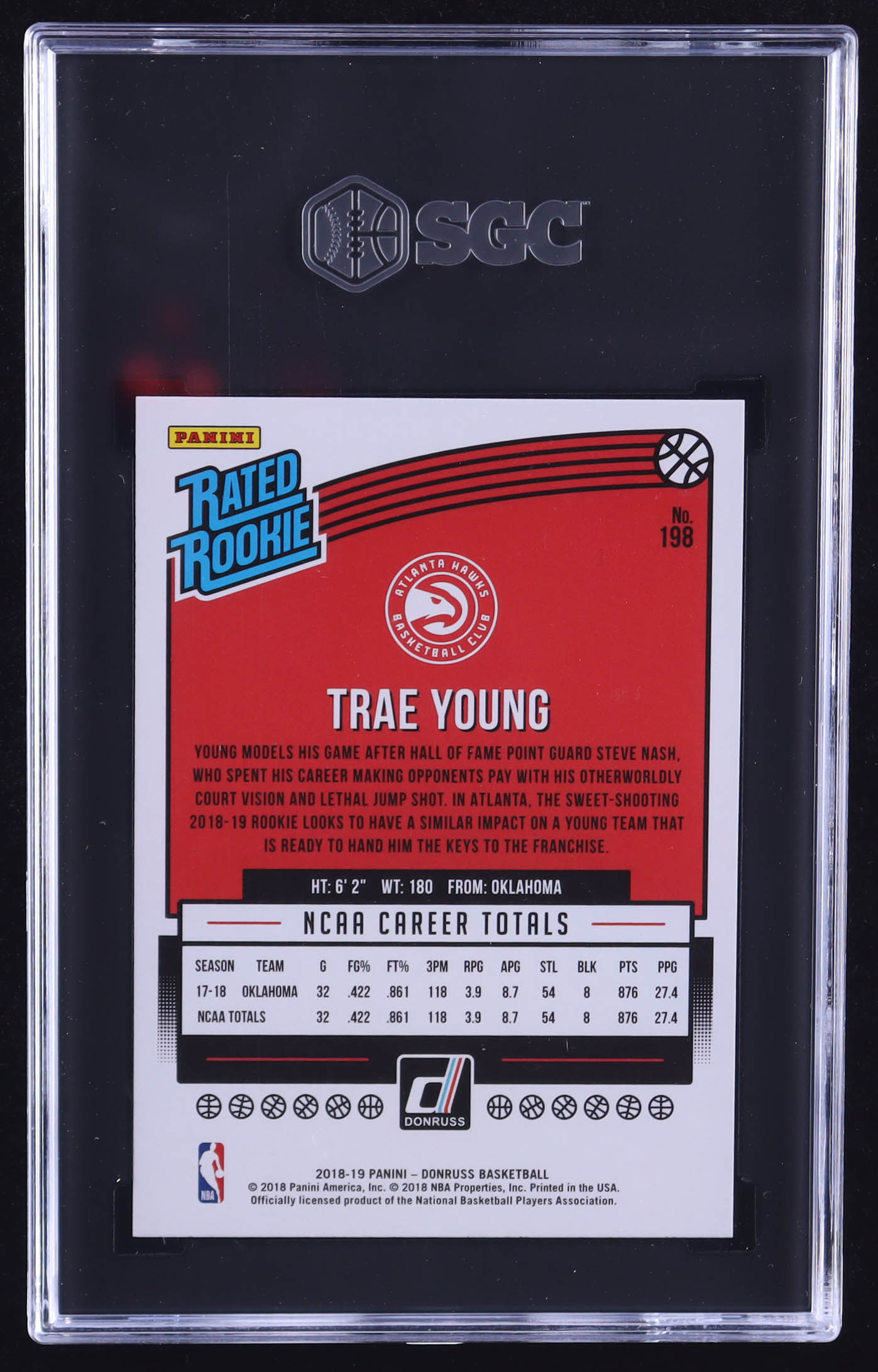 Trae Young 2018-19 Donruss Optic #198 RR RC (SGC 10) at PristineAuction.com Trae Young 2018-19 Donruss Optic #198 RR RC (SGC 10) at PristineAuction.com
