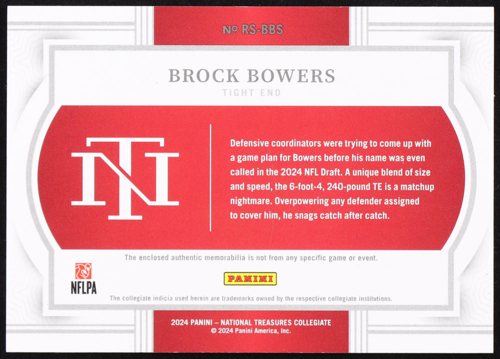 Brock Bowers 2024 Panini National Treasures Collegiate Rookie Silhouettes #6 RC #54/99 at PristineAuction.com Brock Bowers 2024 Panini National Treasures Collegiate Rookie Silhouettes #6 RC #54/99 at PristineAuction.com