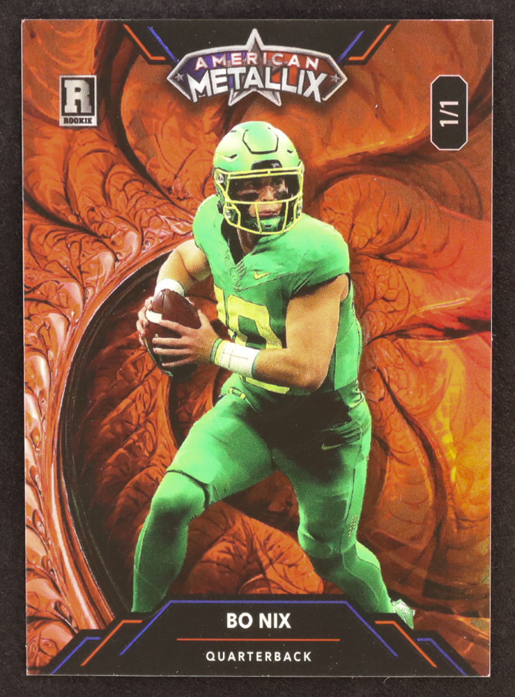 Bo Nix 2023 Wild Card American Metallix Holo Red #WMFBN RC #1/1 at PristineAuction.com Bo Nix 2023 Wild Card American Metallix Holo Red #WMFBN RC #1/1 at PristineAuction.com
