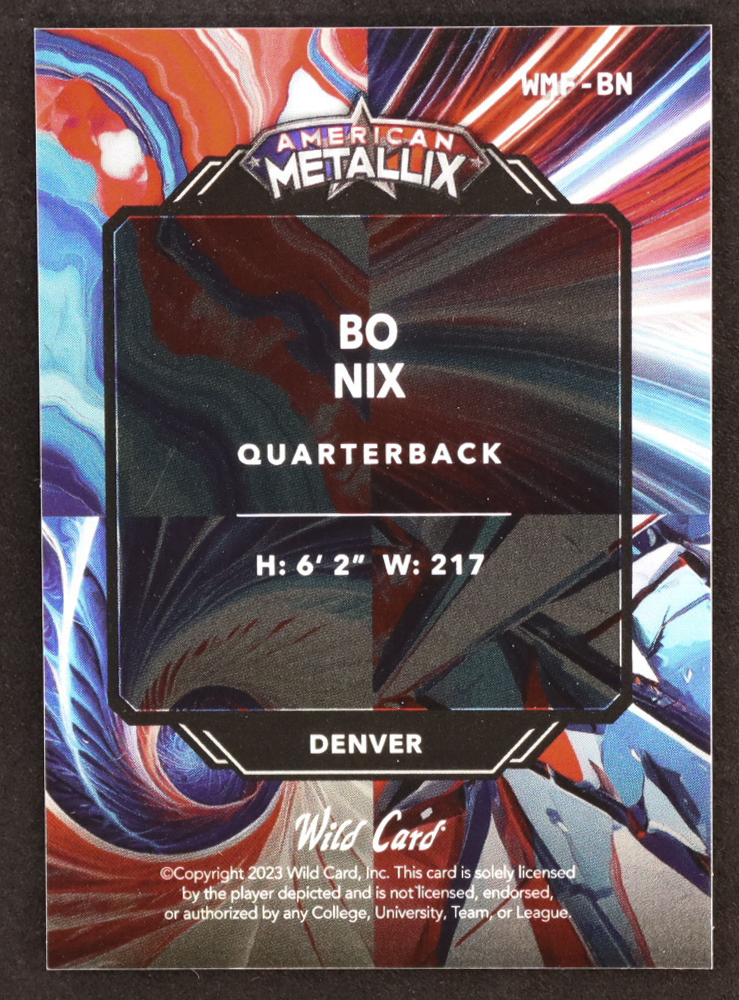 Bo Nix 2023 Wild Card American Metallix Holo Red #WMFBN RC #1/1 at PristineAuction.com Bo Nix 2023 Wild Card American Metallix Holo Red #WMFBN RC #1/1 at PristineAuction.com